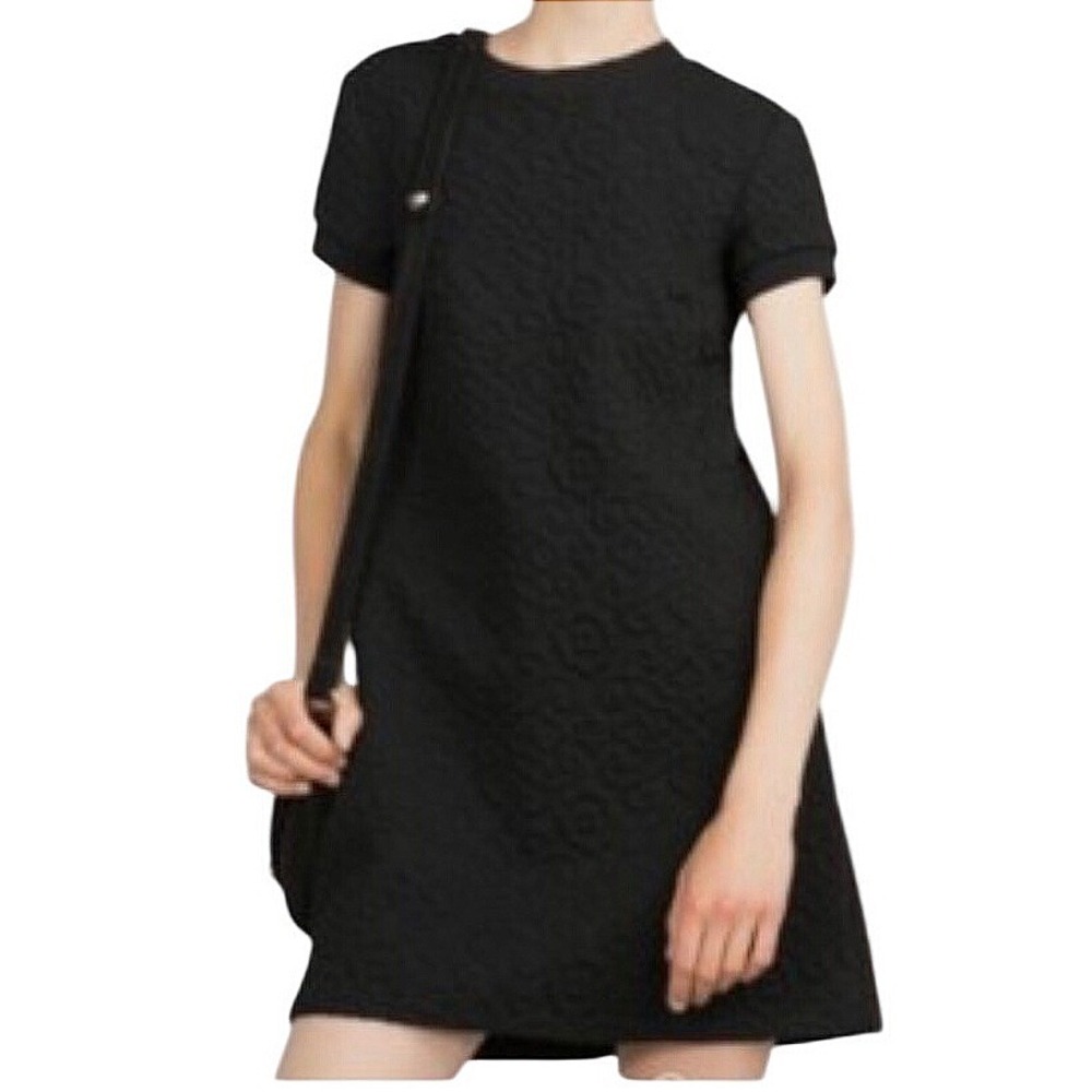 Zara Black Textured Short-Sleeve Mini Dress